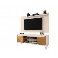 Manhattan Comfort 221-217BMC121 Baxter 62.99 Mid-Century Modern TV Stand and Liberty Panel with Media and Display Shelves in Off White and Cinnamon